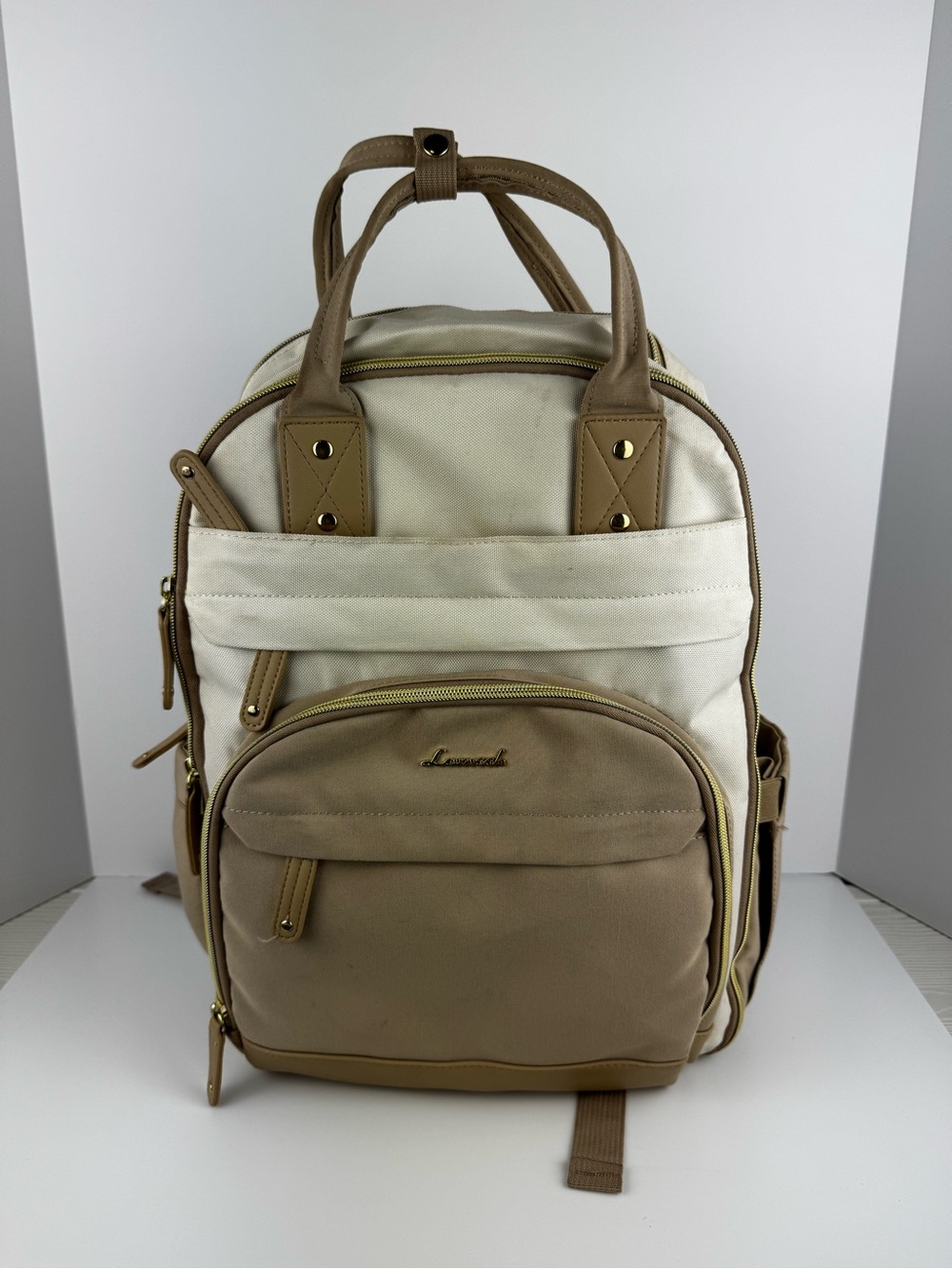 Lovevook Beige and Cream Travel Diaper Backpack